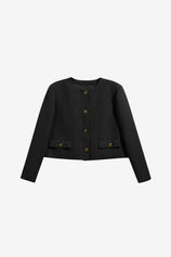 Womens Black Cropped Tweed Blazer | CicyBell