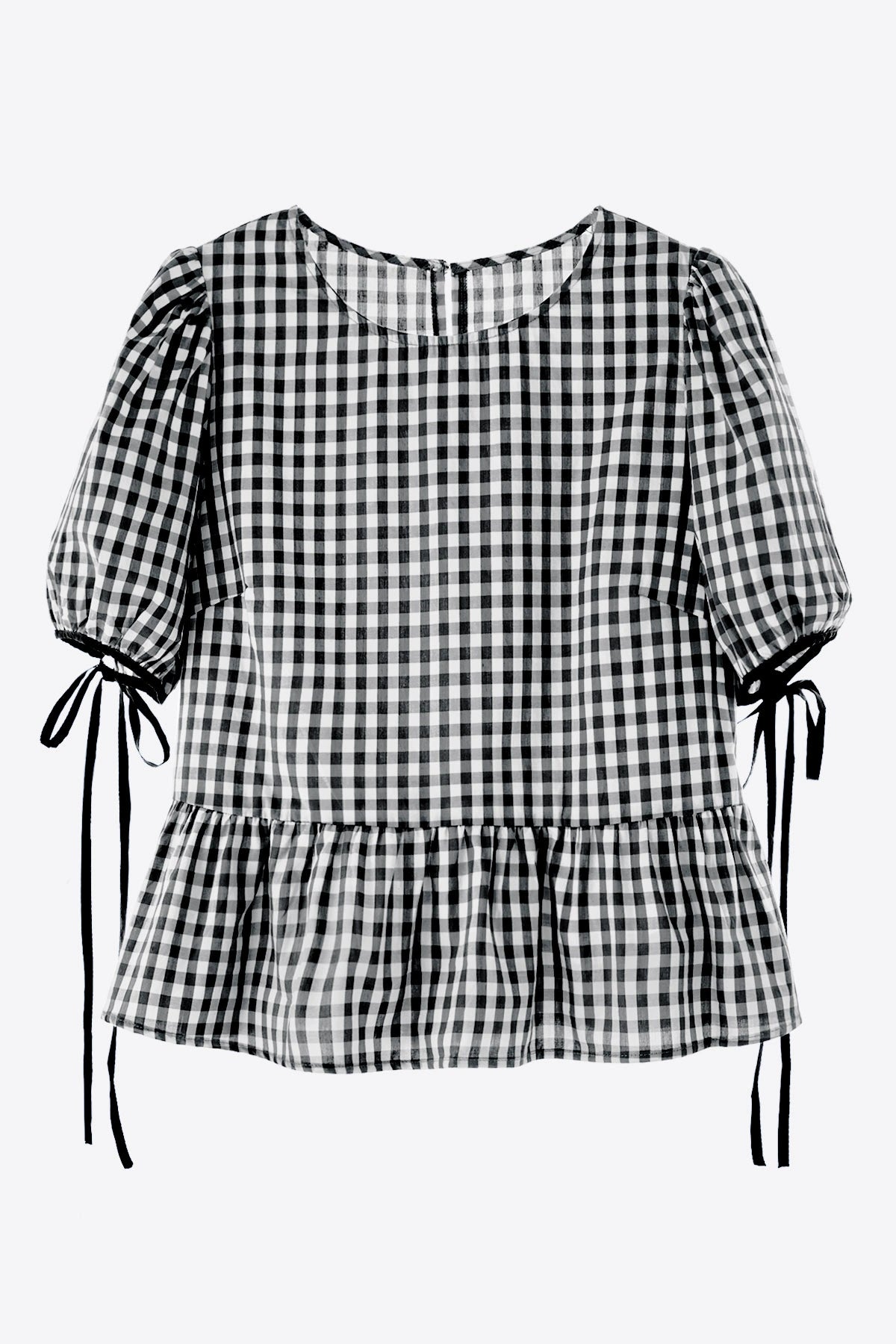 Womens Black Puff Sleeve Gingham Blouse | CicyBell