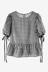 Womens Black Puff Sleeve Gingham Blouse | CicyBell