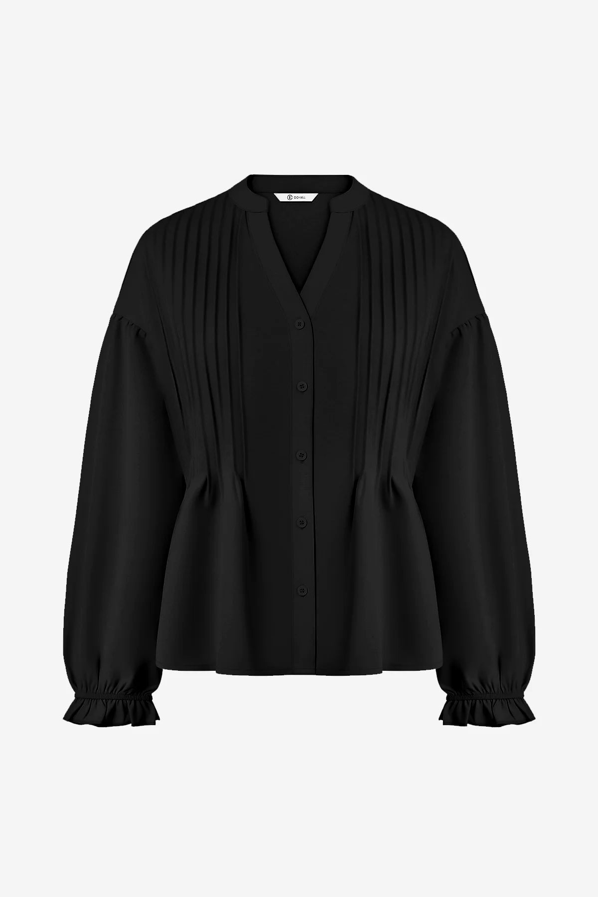 Wrinkle-Free Black Puff Sleeve Blouse Smocked Hem | CicyBell