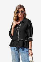 Womens Black Summer Button Down Blouses | CicyBell