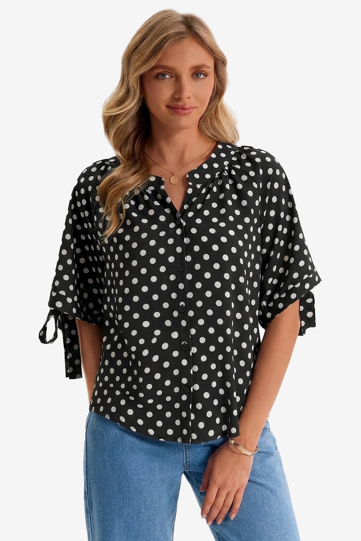Womens Black Polka Dot Blouse Tops | CicyBell