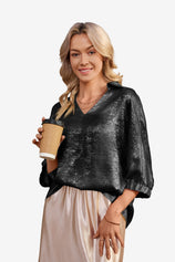 Womens Black Metallic 3/4 Sleeve | CicyBell
