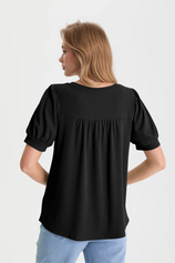 Womens Black Short Puff Sleeve Blouses | CicyBell