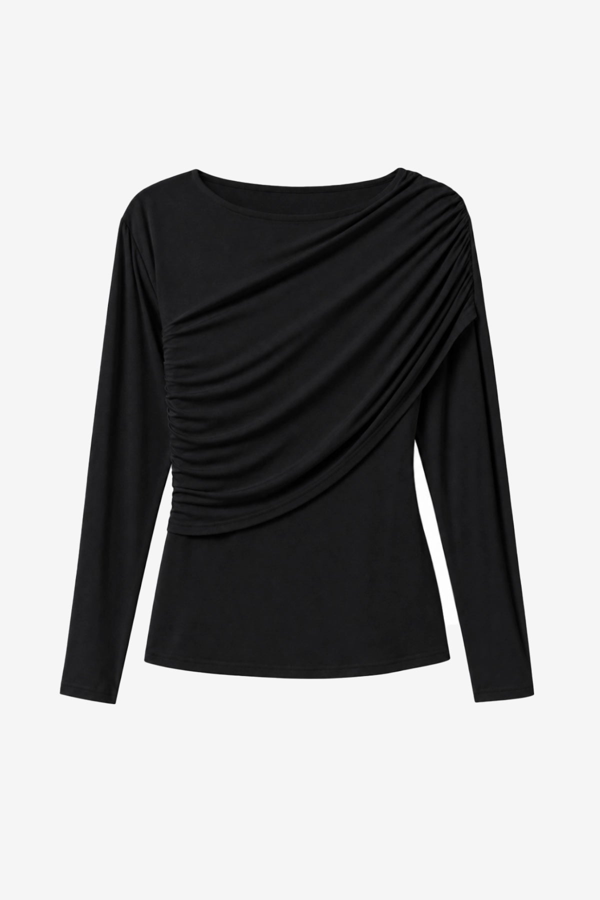 High Stretch Black Ruched Top Viscose Blend | CicyBell