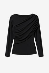 High Stretch Black Ruched Top Viscose Blend | CicyBell