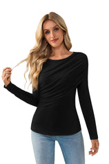 High Stretch Black Ruched Top Viscose Blend | CicyBell