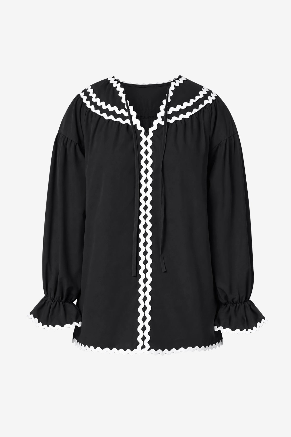 Wrinkle-Free Black Puff Sleeve Blouse Relaxed Fit | CicyBell
