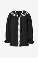 Wrinkle-Free Black Puff Sleeve Blouse Relaxed Fit | CicyBell