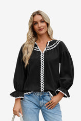 Wrinkle-Free Black Puff Sleeve Blouse Relaxed Fit | CicyBell