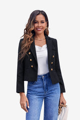 Tailored Black Tweed Cropped Blazer Structured Fit | CicyBell