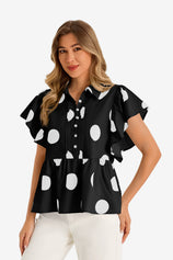 Womens  Black Polka Dot Babydoll Tops | CicyBell