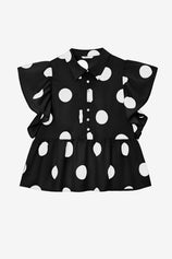 Womens  Black Polka Dot Babydoll Tops | CicyBell