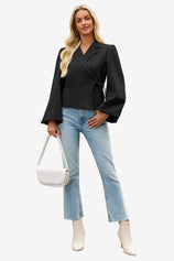 Wrinkle-Free Black Puff Sleeve Blazer Stretch | CicyBell