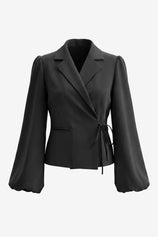 Wrinkle-Free Black Puff Sleeve Blazer Stretch | CicyBell