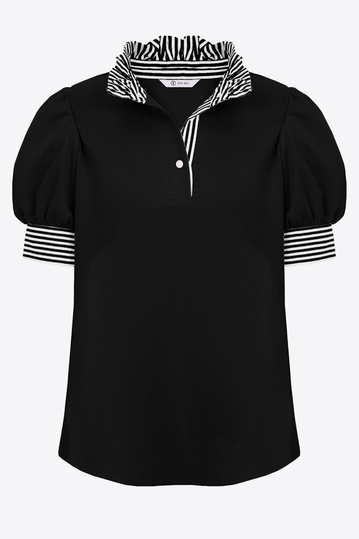 Womens Black Summer Puff Sleeve Blouses | CicyBell