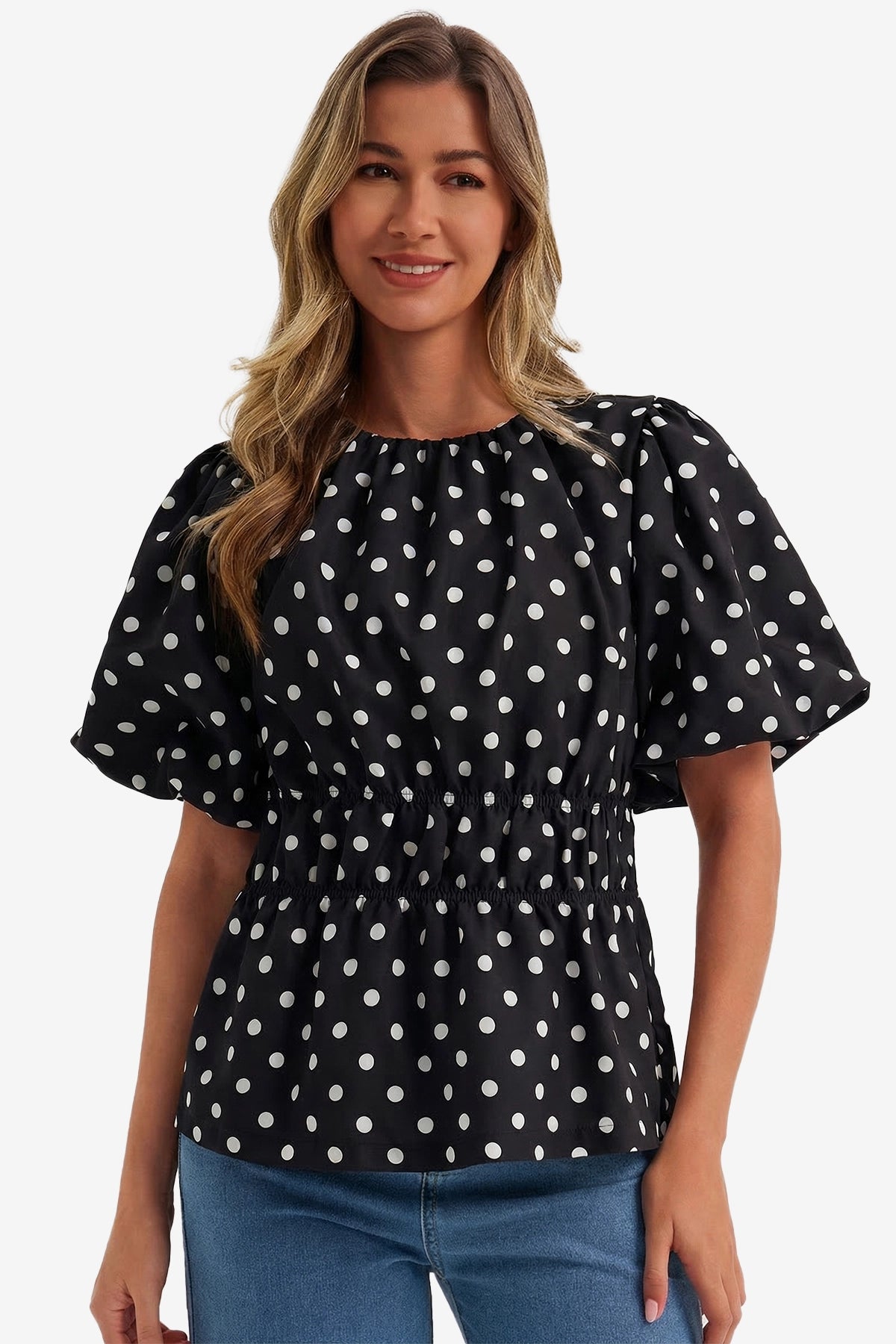 Womens Black Polka Dots Peplum Blouses  | CicyBell