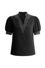 Womens Black Puff Short Sleeve Blouses | CicyBell