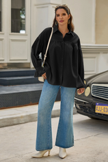 Cicy Bell Womens Black Oversized Button Down Shirts
