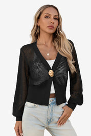 Cicy Bell Womens Black Cropped Crochet Cardigans