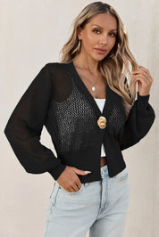 Cicy Bell Womens Black Cropped Crochet Cardigans