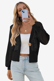 Cicy Bell Womens Black Cropped Crochet Cardigans