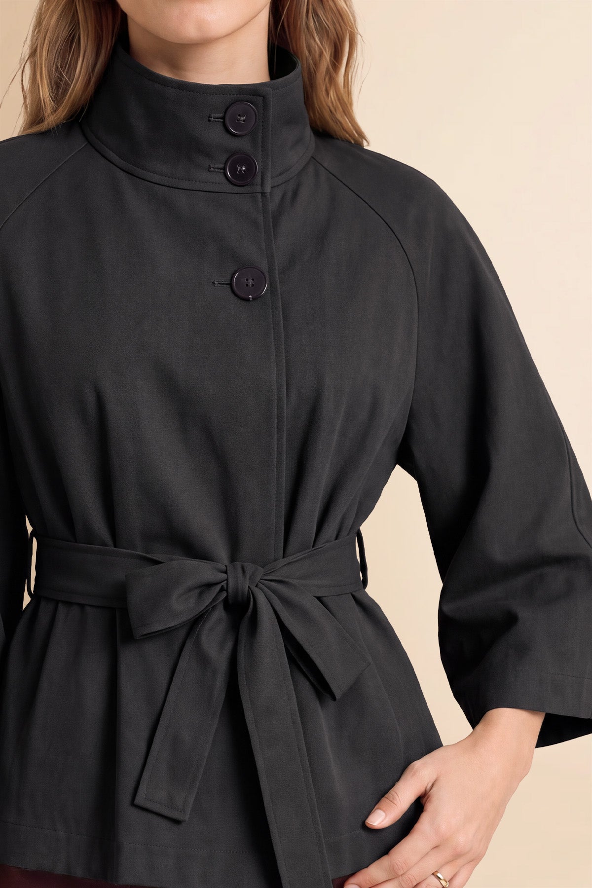 Womens Black Cropped Trench Coat | CicyBell