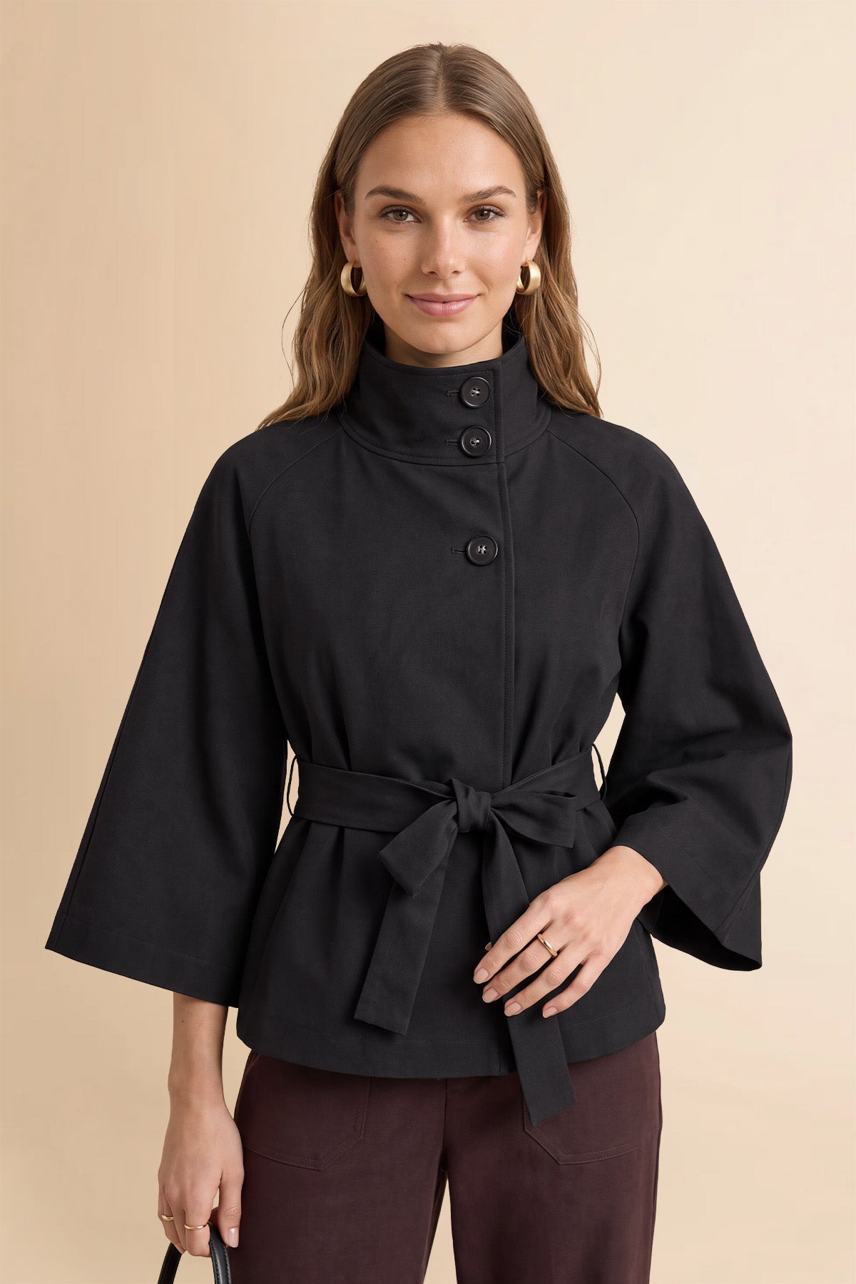 Womens Black Cropped Trench Coat | CicyBell