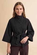 Womens Black Cropped Trench Coat | CicyBell
