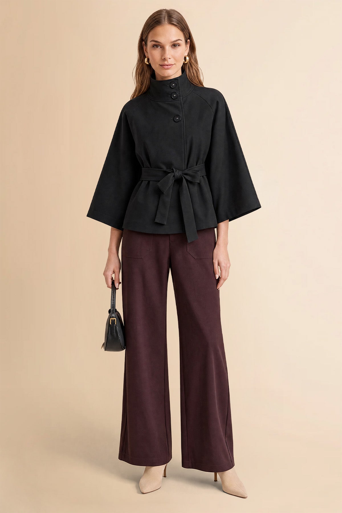 Womens Black Cropped Trench Coat | CicyBell