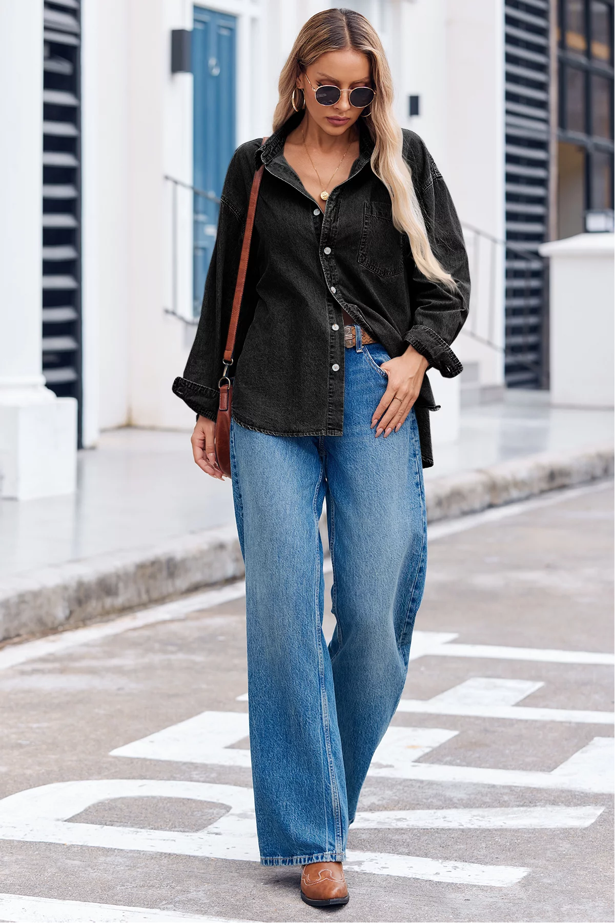 Cicy Bell Womens Black Denim Shirt
