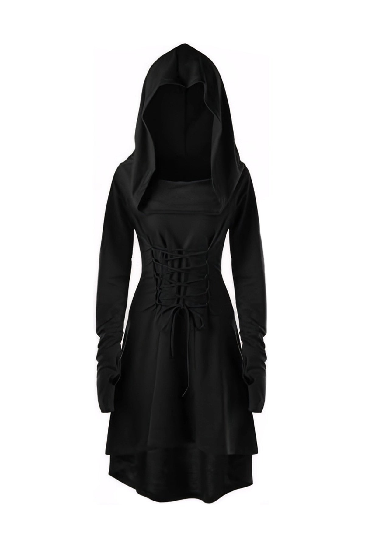 Womens Black Hooded Lace Up Renaissance Dress | CicyBell