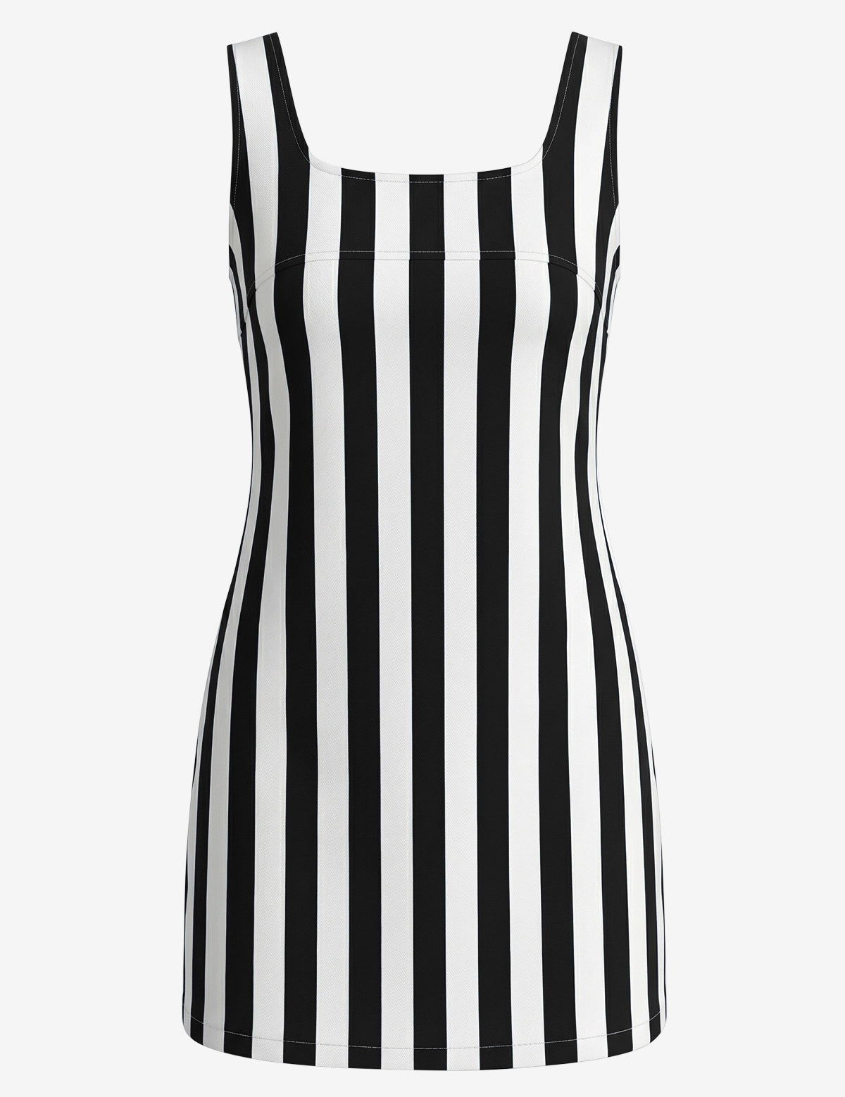 CicyBell Women's Striped Denim Mini Dress featuring a classic sleeveless U-neck and form-fitting silhouette. This premium stretch denim summer dress includes functional side pockets and a discreet side zipper for an effortlessly chic look.