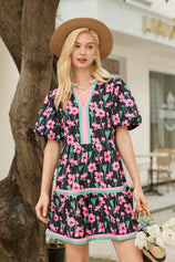 Womens Black V Neck Floral Mini Dress | CicyBell