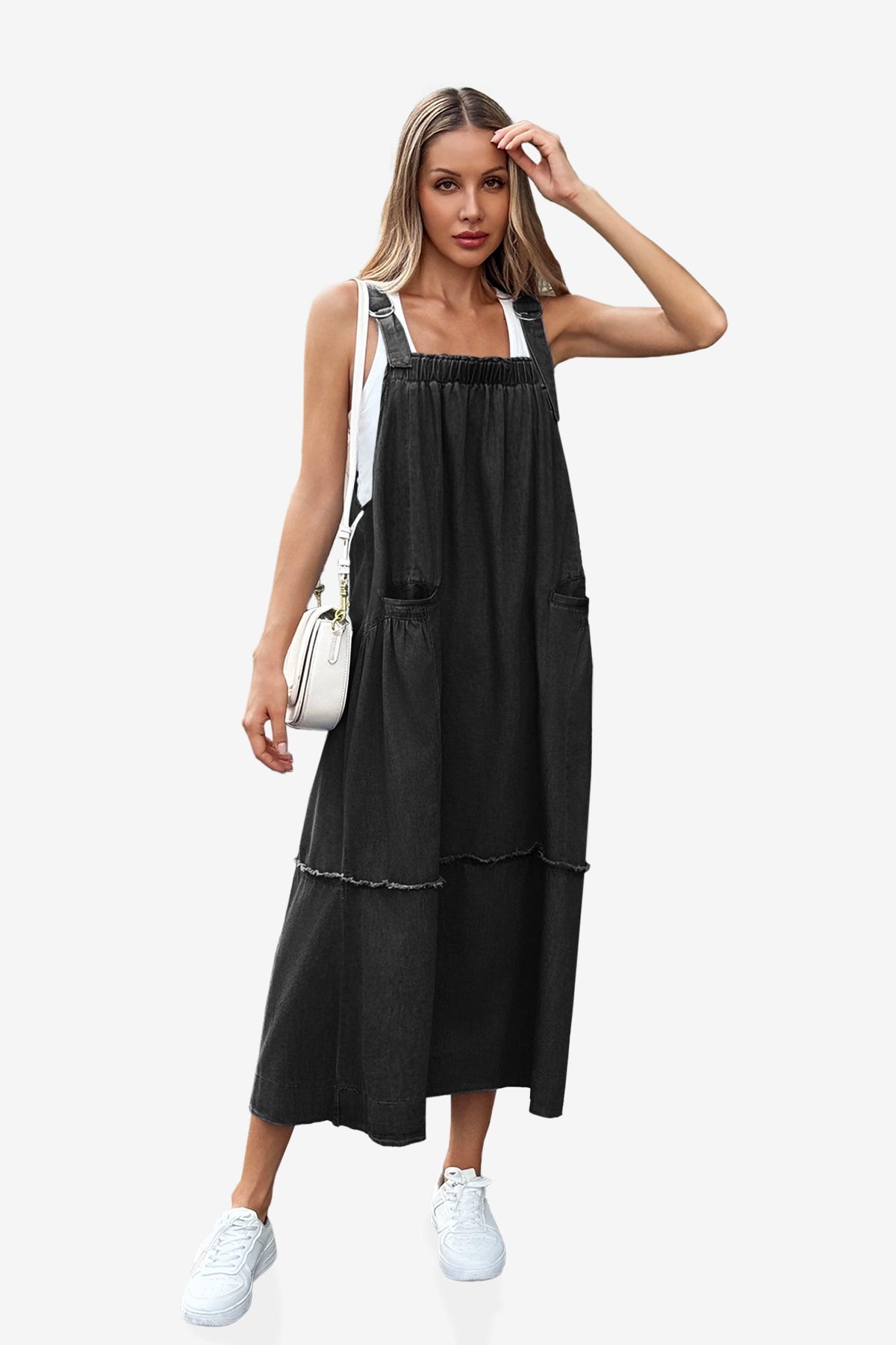 Womens Black Denim Overall Dress | CicyBell