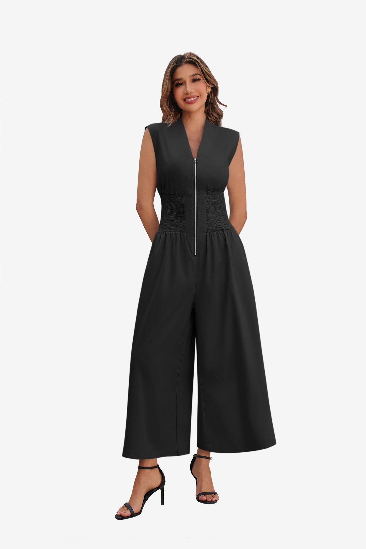 Womens Black V Neck Casual Dressy Jumpsuit | CicyBell