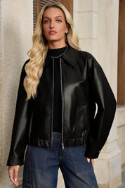 Cicy Bell Womens Black Faux Leather Jacket