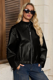 Cicy Bell Womens Black Faux Leather Jacket