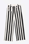CicyBell Women's Black and White Vertical Striped Wide Leg Jeans. High waisted baggy denim pants featuring a leg-lengthening striped pattern and trendy retro-chic silhouette for summer vacations.
