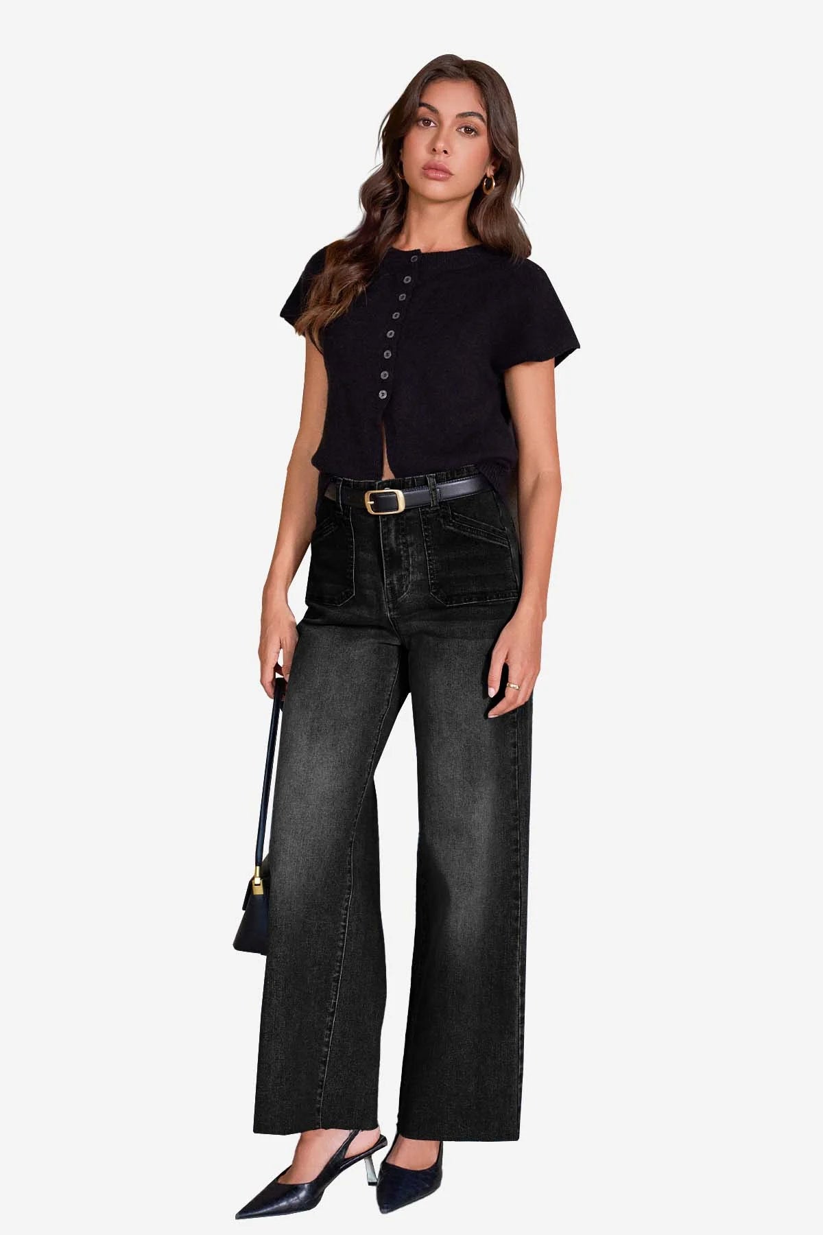 Womens Black High Waisted Straight Jeans | CicyBell