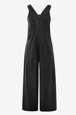 Wrinkle-Free Black Wide Leg Jumpsuit Relaxed Stretch | CicyBell