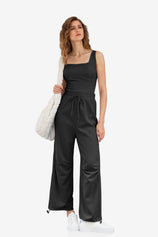 Wrinkle-Free Black Jumpsuit Adjustable Stretch | CicyBell