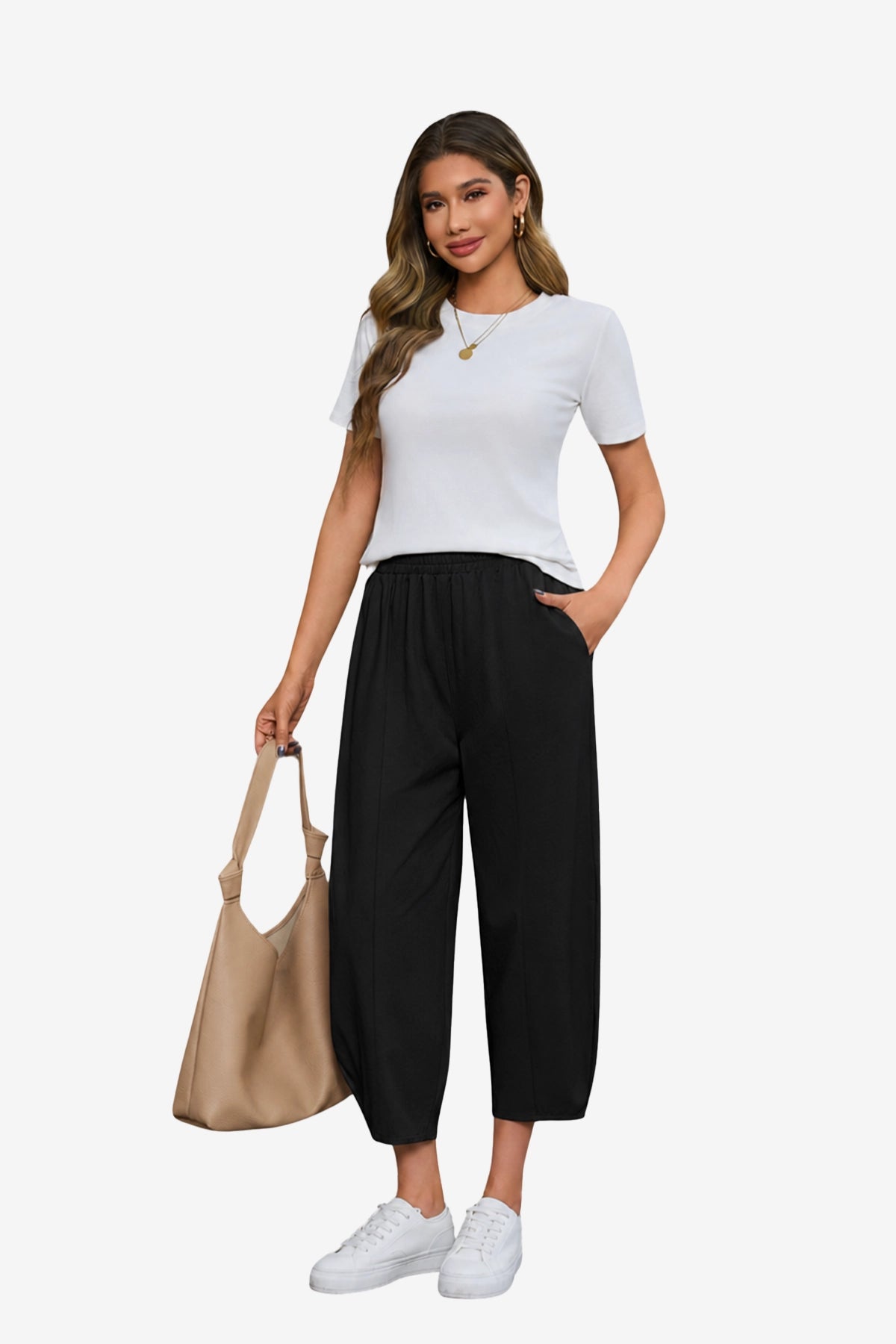 Breathable Black High Waisted Cotton Ankle Pants | CicyBell
