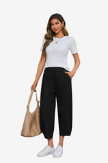 Breathable Black High Waisted Cotton Ankle Pants | CicyBell