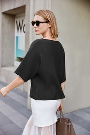 Cicy Bell Womens Black Half Sleeve Sweaters