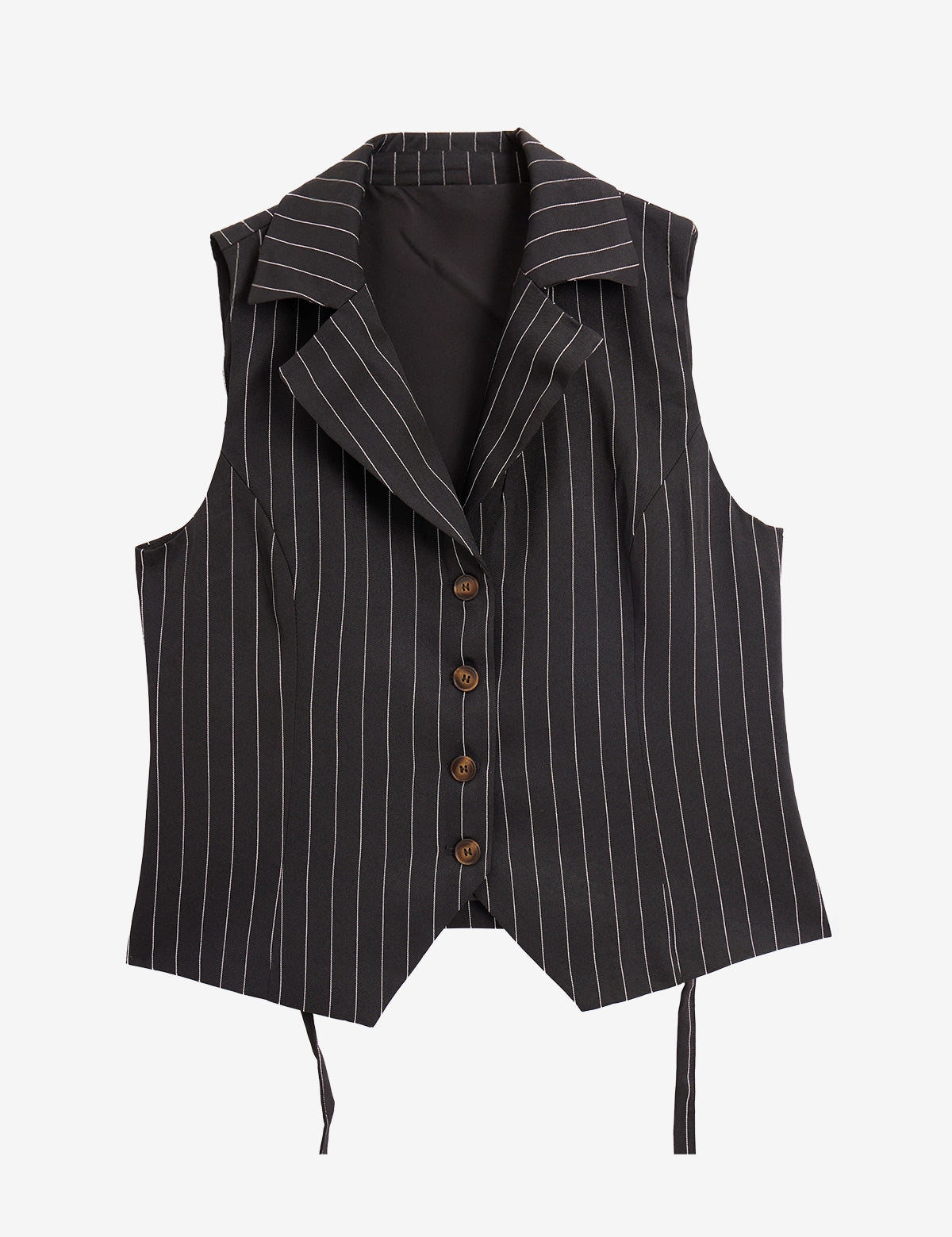 Cicy Bell Women's 2-Piece Pinstripe Vest Set featuring a tailored button-down vest with an adjustable back tie and high-waisted wide-leg pants. This sophisticated pinstripe power suit offers a flattering elongating silhouette for office meetings.