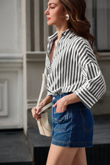 Womens Black 3/4 Bell Sleeve Button Down Shirts | CicyBell