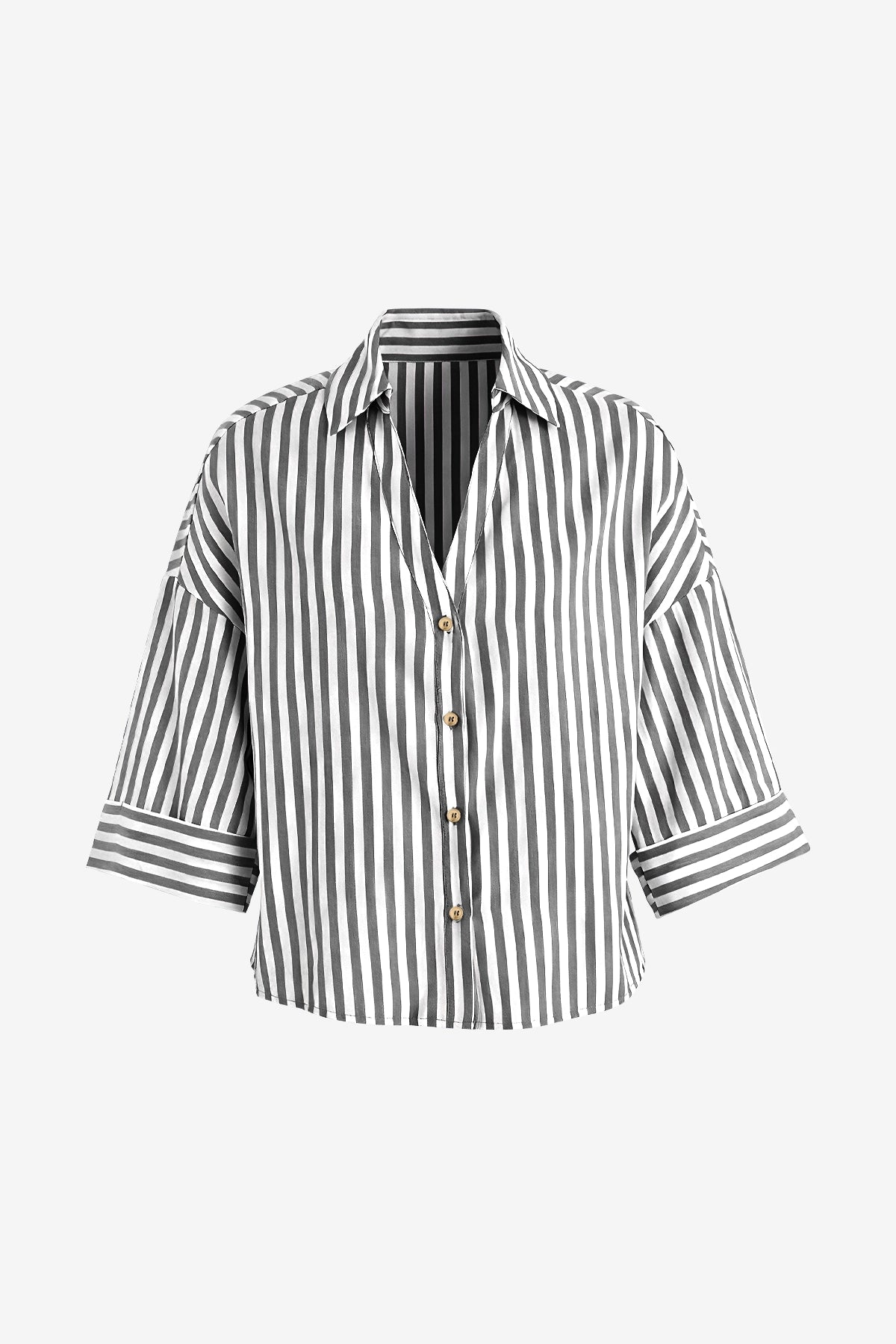 Womens Black 3/4 Bell Sleeve Button Down Shirts | CicyBell
