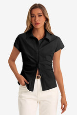 Womens Black Summer Button Down Shirts  | CicyBell