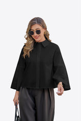 Womens Black 3/4 Bell Sleeve Button Down Shirts  | CicyBell